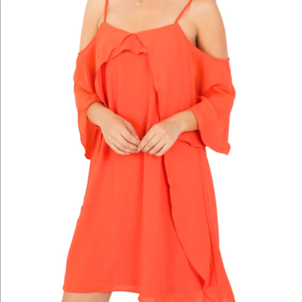 Gorgeous orange off the shoulder ruffle dress